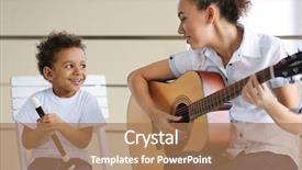  Presentation with music instruments - Colorful slide deck enhanced with africanamerican women - young girl and little boy backdrop and a coral colored foreground