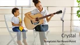  Presentation with hipster girl playing tetris game - PPT layouts enhanced with africanamerican women - young girl playing on guitar background and a light gray colored foreground