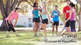  Presentation with runners - Theme featuring africans asians - group of runners warming up background and a soft green colored foreground