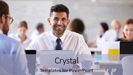  Presentation with working togheter kids - Slide set consisting of africans asians - portrait of businessman working background and a light blue colored foreground