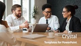  Presentation with happy kids at indoor playground - Presentation with afro - picture of happy young colleagues background and a coral colored foreground