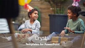  Presentation with birthday sister - PPT theme with afro-american-boy-sitting background and a violet colored foreground