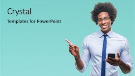  Presentation with afro - Presentation design featuring afro american business man texting background and a arctic colored foreground