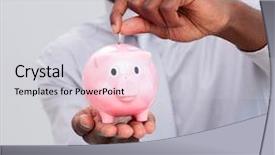  Presentation with saving - Beautiful slides featuring afro-american businessman saving money backdrop and a light gray colored foreground