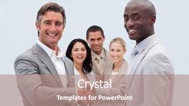  Presentation with shaking hands - Cool new presentation theme with caucasian and afro-american businessmen shaking hands with his colleagues in the background backdrop and a coral colored foreground
