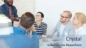  Presentation with conference table - PPT theme having listening intently to lively charismatic background and a light blue colored foreground