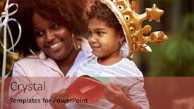  Presentation with crown - Amazing PPT theme having afro-american-cute-little-girl backdrop and a red colored foreground