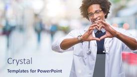  Presentation with american heart - Colorful slide deck enhanced with afro american doctor man over isolated background smiling in love showing heart symbol and shape with hands romantic concept backdrop and a sky blue colored foreground