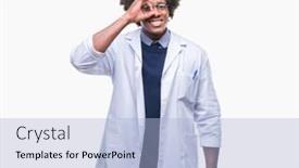  Presentation with eye doctor - Slide set having afro american doctor scientist man over isolated background doing ok gesture with hand smiling eye looking through fingers with happy face background and a light blue colored foreground