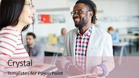  Presentation with holding hands - PPT theme having afro-american employee holding digital background and a lemonade colored foreground