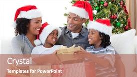  Presentation with african american church family - Slide set having afro-american family celebrating christmas background and a coral colored foreground