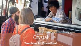  Presentation with afro - Slides with afro-american-female-employee background and a coral colored foreground