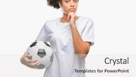  Presentation with idea light ball - Presentation design featuring afro american holding soccer football background and a  colored foreground