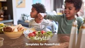  Presentation with kids food - Slide deck featuring afro-american-kids-eating-healthy background and a tawny brown colored foreground