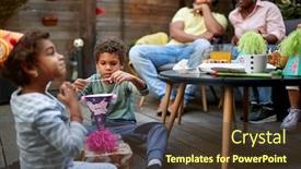  Presentation with birthday kids - Amazing slide deck having afro-american-kids-playing backdrop and a tawny brown colored foreground