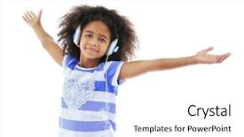  Presentation with afro - Presentation design with afro-american little girl with headphones isolated on white background and a white colored foreground
