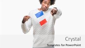 Presentation with france flag - Colorful slide deck enhanced with afro american man flag of france over isolated background pointing with finger to the camera and to you hand sign positive and confident gesture from the front backdrop and a white colored foreground