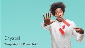  Presentation with canada flag - Amazing PPT theme having afro american man flag of canada over isolated background with open hand doing stop sign with serious and confident expression defense gesture backdrop and a arctic colored foreground