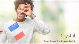  Presentation with france flag - Beautiful presentation theme featuring afro american man flag of france over isolated background with happy face smiling doing ok sign with hand on eye looking through fingers backdrop and a lemonade colored foreground