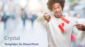  Presentation with canada flag - Slides featuring afro american man flag of canada over isolated background pointing with finger to the camera and to you hand sign positive and confident gesture from the front background and a sky blue colored foreground
