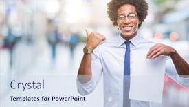  Presentation with afro - Presentation theme having afro-american-man-holding-blank and a sky blue colored foreground