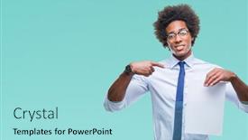  Presentation with afro - Beautiful PPT layouts featuring afro-american-man-holding-blank and a  colored foreground