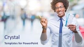  Presentation with boarding house - Beautiful slides featuring afro american man holding boarding backdrop and a sky blue colored foreground