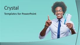  Presentation with afro - Cool new slides with afro american man holding boarding backdrop and a light blue colored foreground