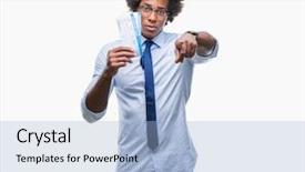  Presentation with american sign language - Theme featuring afro american man holding boarding background and a light blue colored foreground