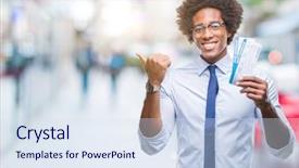  Presentation with happy sad face man - PPT theme with afro american man holding boarding background and a sky blue colored foreground