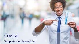  Presentation with american universities - Cool new PPT theme with afro american man holding boarding backdrop and a sky blue colored foreground