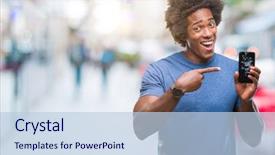  Presentation with afro - Colorful PPT layouts enhanced with afro american man holding broken backdrop and a  colored foreground