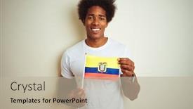  Presentation with colombia - Slide set enhanced with afro american man holding colombia colombian flag standing over isolated white background with a happy face standing and smiling with a confident smile showing teeth background and a mint green colored foreground