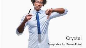  Presentation with afro - Presentation theme having afro american man holding credit card over isolated background with angry face negative sign showing dislike with thumbs down rejection concept background and a white colored foreground
