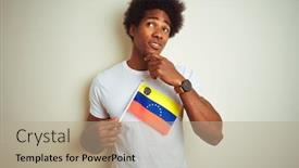  Presentation with venezuela - PPT layouts having afro american man holding venezuela venezuelan flag standing over isolated white background serious face thinking about question very confused idea background and a mint green colored foreground