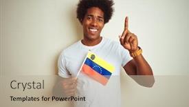  Presentation with venezuela - Presentation theme with afro american man holding venezuela venezuelan flag standing over isolated white background surprised with an idea or question pointing finger with happy face number one background and a mint green colored foreground