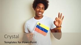  Presentation with venezuela - Slide deck having afro-american-man-holding-venezuela background and a mint green colored foreground