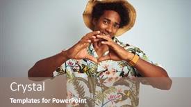  Presentation with american heart - PPT theme with afro american man on vacation wearing summer shirt and hat over isolated white background smiling in love showing heart symbol and shape with hands romantic concept background and a coral colored foreground