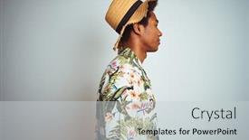  Presentation with vacation - Beautiful presentation design featuring afro american man on vacation wearing summer shirt and hat over isolated white background looking to side relax profile pose with natural face with confident smile backdrop and a light gray colored foreground