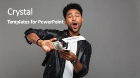  Presentation with afro - Theme having afro american man throwing money background and a gray colored foreground