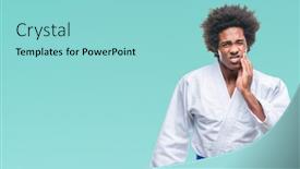  Presentation with karate - Colorful slide deck enhanced with afro american man wearing karate backdrop and a arctic colored foreground
