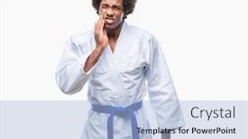  Presentation with american quilt - Audience pleasing PPT theme consisting of afro american man wearing karate backdrop and a light blue colored foreground