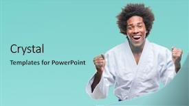  Presentation with karate - Colorful presentation theme enhanced with afro american man wearing karate backdrop and a arctic colored foreground