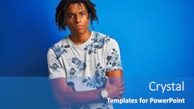  Presentation with blue floral - Beautiful slide deck featuring afro american man with dreadlocks wearing summer floral t-shirt over isolated blue background skeptic and nervous disapproving expression on face with crossed arms negative person backdrop and a teal colored foreground