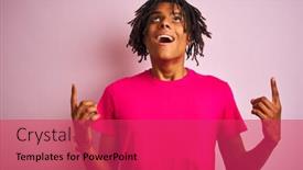  Presentation with afro - Cool new PPT theme with afro american man with dreadlocks wearing t-shirt standing over isolated pink background amazed and surprised looking up and pointing with fingers and raised arms backdrop and a red colored foreground