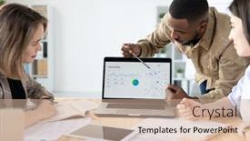  Presentation with marketing - Slide set consisting of afro-american-marketer-pointing background and a coral colored foreground