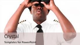  Presentation with pilot - Amazing slides having afro-american pilot looking through binoculars backdrop and a soft green colored foreground