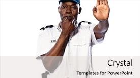 Presentation with american police - Cool new PPT theme with afro american police officer backdrop and a light gray colored foreground