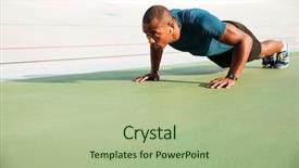  Presentation with track field - PPT layouts enhanced with afro american sportsman doing push background and a mint green colored foreground