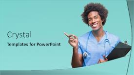  Presentation with hand surgeon - Colorful slide set enhanced with afro american surgeon doctor holding clipboard man over isolated background very happy pointing with hand and finger to the side backdrop and a arctic colored foreground